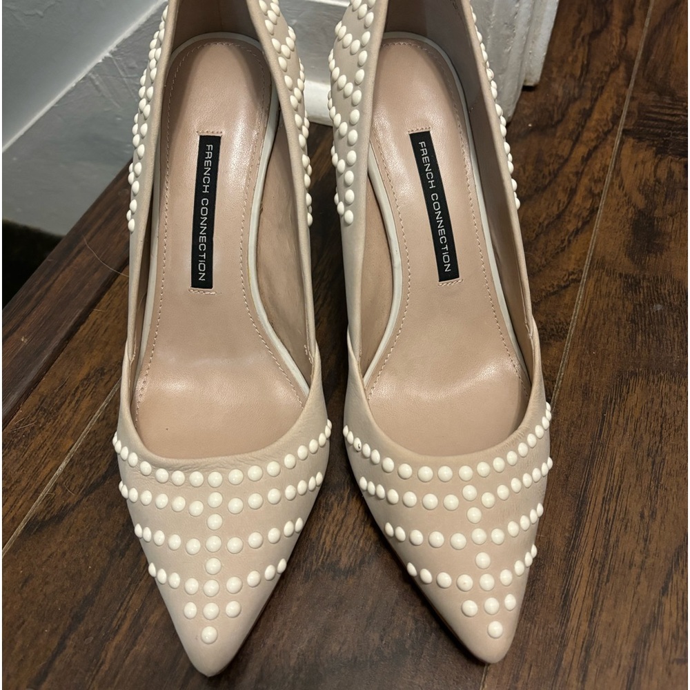 French connection beige and white heels.